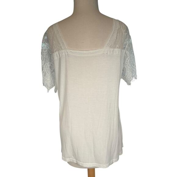 Boutique White V-Neck Lace Sleeve Size Large Over Sized Casual Top Night Out - Picture 2 of 9
